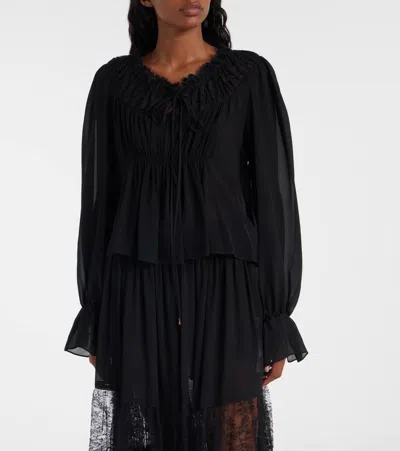 Chloé Silk Georgette And Lace Top In Black