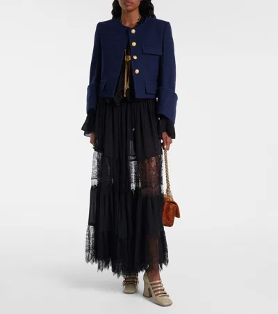 Chloé Tiered Long Skirt In Silk Georgette And Lace In Black