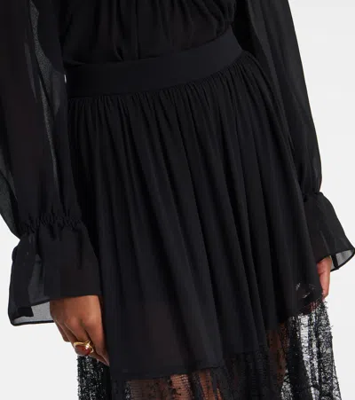 Chloé Tiered Long Skirt In Silk Georgette And Lace In Black
