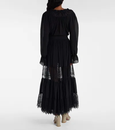 Chloé Tiered Long Skirt In Silk Georgette And Lace In Black