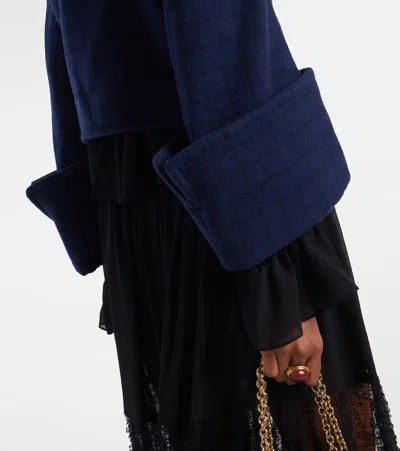 Chloé Boxy Collarless Jacket In Wool Check In Blue
