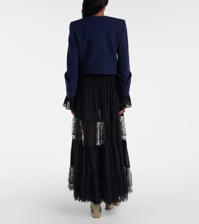 Chloé Boxy Collarless Jacket In Wool Check In Blue