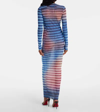 Jean Paul Gaultier Mesh Striped Bodycon Maxi Dress In Blue