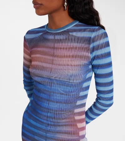 Jean Paul Gaultier Mesh Striped Bodycon Maxi Dress In Blue