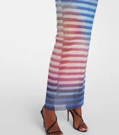 Jean Paul Gaultier Mesh Striped Bodycon Maxi Dress In Blue