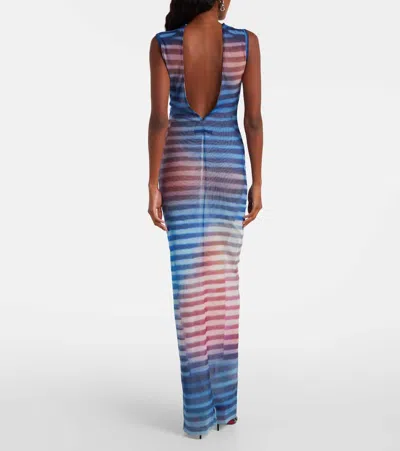 Jean Paul Gaultier Mesh Printed "air" Long Dress In Blue