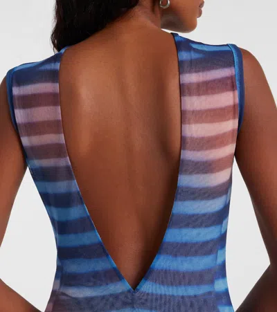 Jean Paul Gaultier Mesh Printed "air" Long Dress In Blue