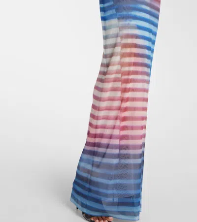 Jean Paul Gaultier Mesh Printed "air" Long Dress In Blue
