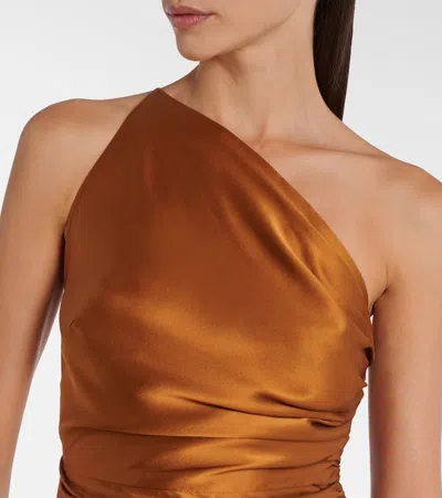 不对称缩褶真丝长礼服