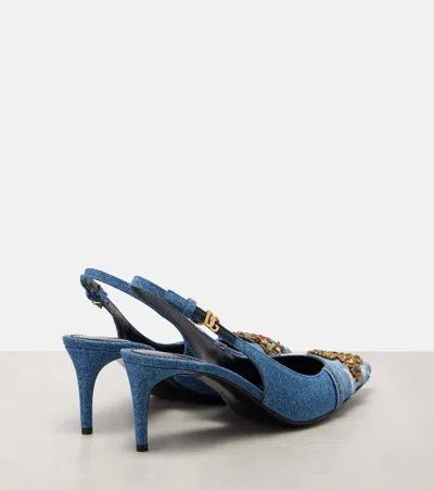 Dolce & Gabbana Denim Patchwork Slingback With Embroidery In Blue