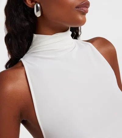 Jacquemus Asymmetric Hem Sleeveless High Neck Dress In White