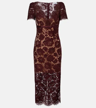 Self-portrait Self Portrait Burgundy Floral Lace Midi Dress In Burgundy