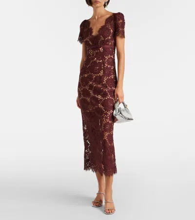 Self-portrait Self Portrait Burgundy Floral Lace Midi Dress In Burgundy