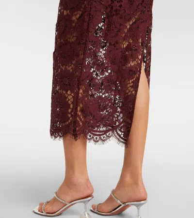 Self-portrait Self Portrait Burgundy Floral Lace Midi Dress In Burgundy