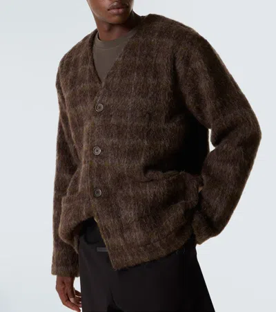 Our Legacy Embroidered Wool Blend V-neck Cardigan With Front Pockets In Brown