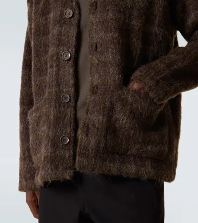 Our Legacy Embroidered Wool Blend V-neck Cardigan With Front Pockets In Brown