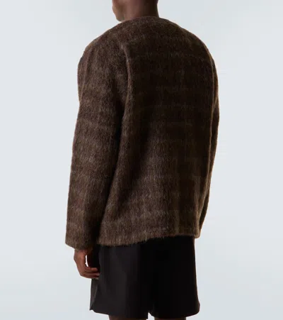 Our Legacy Embroidered Wool Blend V-neck Cardigan With Front Pockets In Brown