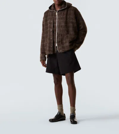 Our Legacy Embroidered Wool Blend V-neck Cardigan With Front Pockets In Brown