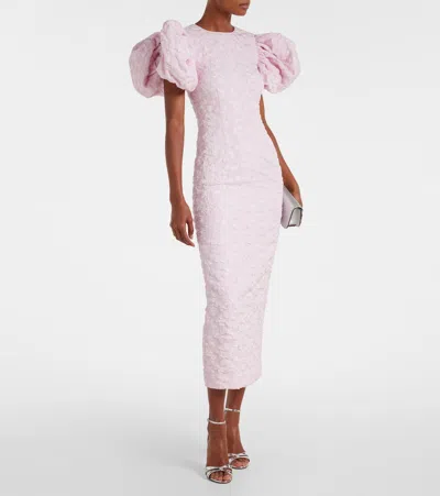 Rotate Birger Christensen Rotate Sunday Puffy Floral-jacquard Midi Dress In Pink
