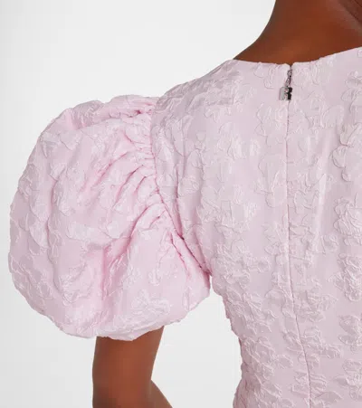 Rotate Birger Christensen Rotate Sunday Puffy Floral-jacquard Midi Dress In Pink