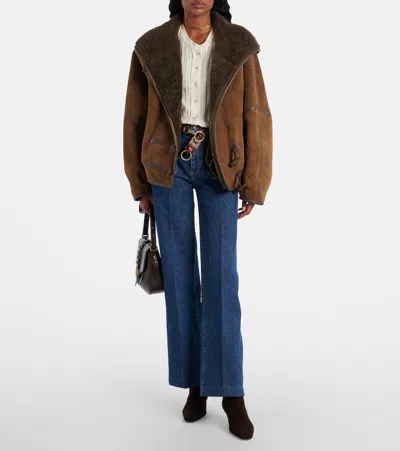 Frame Womens Palazzo Patch-pockets Wide-leg High-rise Stretch-organic-denim Blend Jeans Cursive