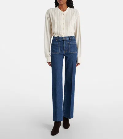 Frame Womens Palazzo Patch-pockets Wide-leg High-rise Stretch-organic-denim Blend Jeans Cursive