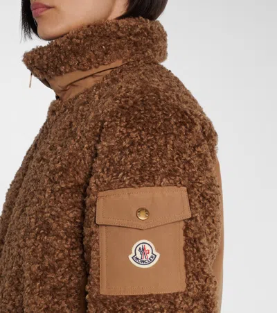 Moncler Coligny Shell-trimmed Fleece Down Jacket In Brown