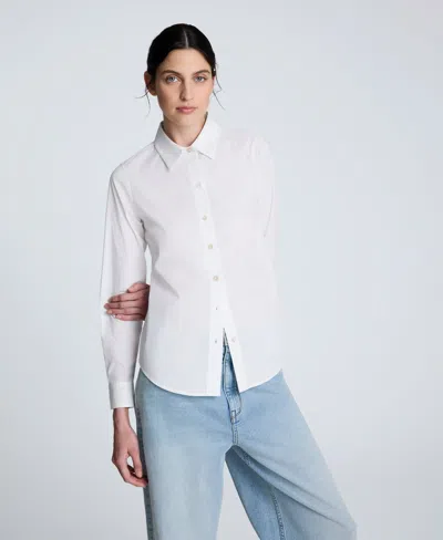 Kenneth Cole Poplin Button Front Shirt In White