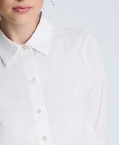 Kenneth Cole Poplin Button Front Shirt In White
