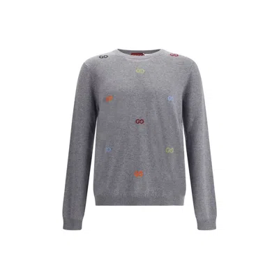 Gucci Men Long Sleeve Crew-neck Cashmere Sweater In Gray