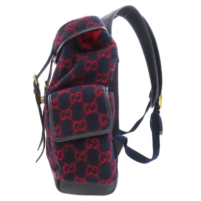 Pre-owned Gucci Navy Red Color Wool Backpack ()
