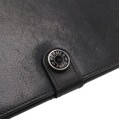 Pre-owned Hermes Black Evergrain Leather Long Wallet (bi-fold) ()