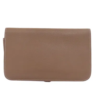 Pre-owned Hermes Etoupe Gray Togo Leather Long Wallet (bi-fold) ()