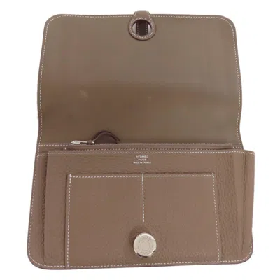 Pre-owned Hermes Etoupe Gray Togo Leather Long Wallet (bi-fold) ()