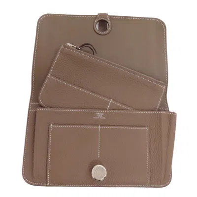 Pre-owned Hermes Etoupe Gray Togo Leather Long Wallet (bi-fold) ()