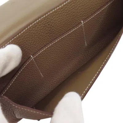 Pre-owned Hermes Etoupe Gray Togo Leather Long Wallet (bi-fold) ()