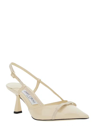 Jimmy Choo Leather Sling Back Pumps With Bow Detail In Neutral