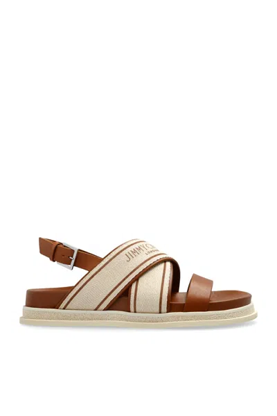 Jimmy Choo Joa Canvas Sandals Flat Sole In Brown