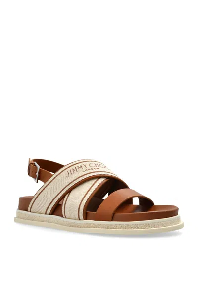 Jimmy Choo Joa Canvas Sandals Flat Sole In Brown