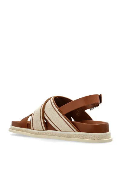 Jimmy Choo Joa Canvas Sandals Flat Sole In Brown