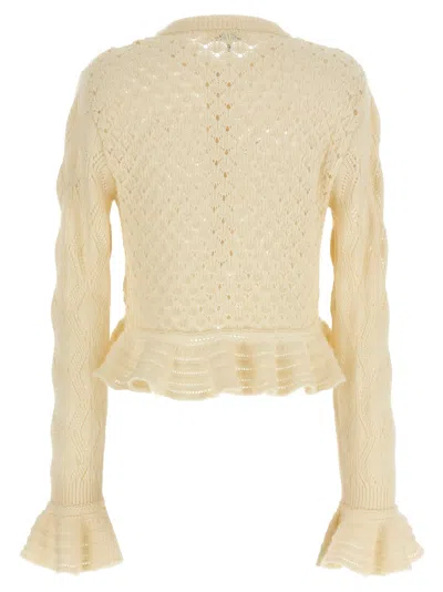 Chloé Latte-colored Crochet Cardigan In Cotton Blend In White