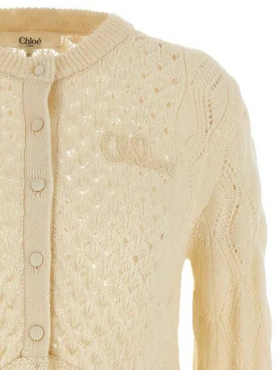Chloé Latte-colored Crochet Cardigan In Cotton Blend In White