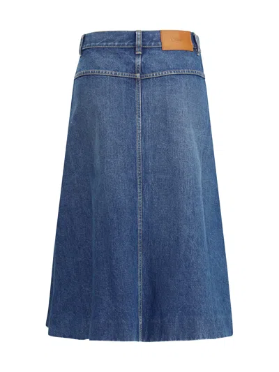 Chloé Button-front Denim Midi Skirt With Patch Pockets In Blue