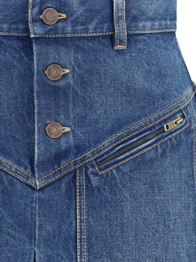 Chloé Button-front Denim Midi Skirt With Patch Pockets In Blue