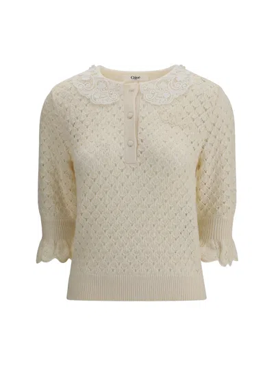 Chloé Chloe' Women Cotton, Alpaca And Silk Top In Neutral