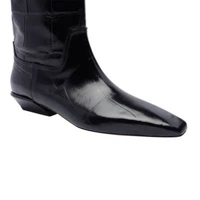 Paris Texas Crocodile-effect Knee-high Boots With Sleek Silhouette And Pointed Toe In Black