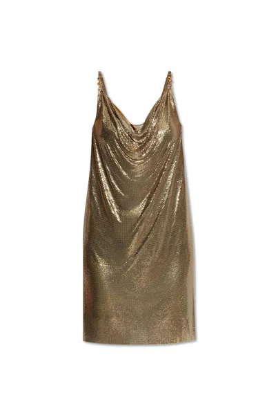 Versace Sequin Embellished Strappy Mini Dress In Gold