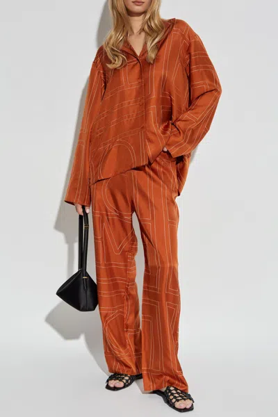 Totême Womens Contrast-stitch Silk Pyjama-style Bottoms Terracotta In Orange