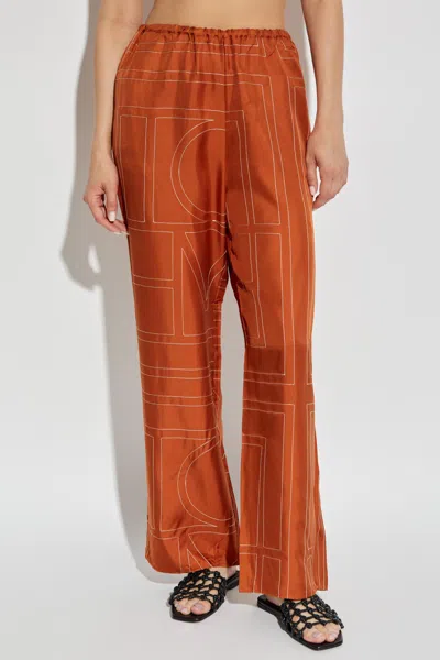 Totême Womens Contrast-stitch Silk Pyjama-style Bottoms Terracotta In Orange