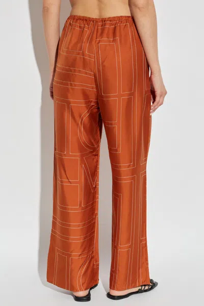 Totême Womens Contrast-stitch Silk Pyjama-style Bottoms Terracotta In Orange